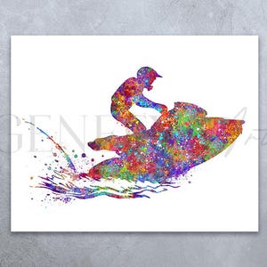 Jet Ski Aquarell Kunstdruck: Wassersport Poster