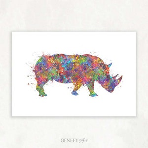 Rhinoceros Watercolour Art Print Wild Life Watercolour Art Print Rhino Prints Rhino Poster Animal Abstract Art image 1
