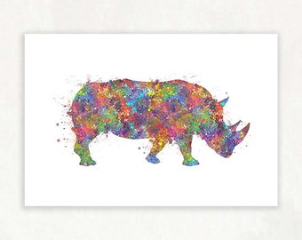 Rhinoceros Watercolour Art Print - Wild Life Watercolour Art Print - Rhino Prints - Rhino Poster - Animal Abstract Art