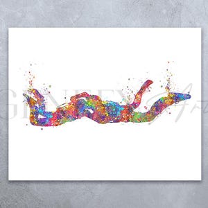 Skydiving Couple Watercolor Print - Skydiving Poster - Skydiver Watercolor Print - Gift for Skydiver Couple - Skydiver Poster