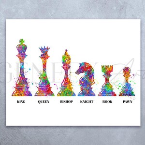 Chess Watercolour Art Print - Knight King Queen Chess Watercolour Art - Gift for Chess Player - Chess Art - Chess Decor - Board Games Art
