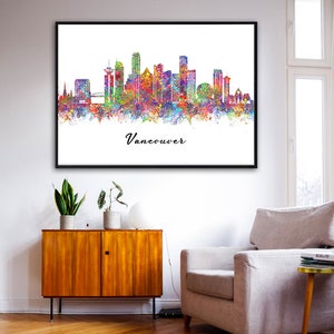 Vancouver Skyline Watercolour Art Print Vancouver Cityscape Print Vancouver Skyline Print Vancouver Skyline Wall Decor image 2