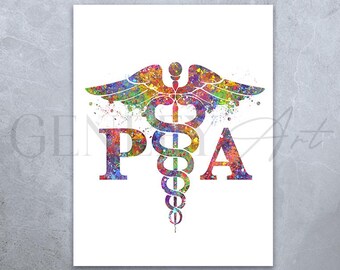 PA Caduceus Art Print: Medical Symbol Watercolor
