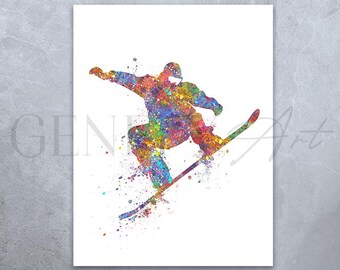 Snowboarder Watercolor Print: Winter Sports Art