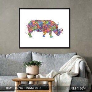 Rhinoceros Watercolour Art Print Wild Life Watercolour Art Print Rhino Prints Rhino Poster Animal Abstract Art image 3