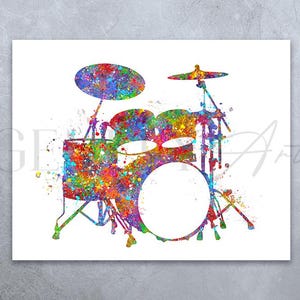 Drum Set Music Instrument Watercolor Art Print  - Music Watercolor Art - Drums Wall Decor - Music Studio Decor - Drum Set Art - Drummer Gift