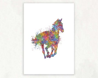 Horse Running Watercolor Print - Horse Poster - Horse Lover Gift Ideas - Horse Riding Gift - House Warming Gift - Horse Gift Ideas