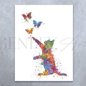 Cat and Butterflies Watercolor Art Print  - Cat Portrait - Cat Prints - Cat Poster - House Warming Gift - Gift for Her
