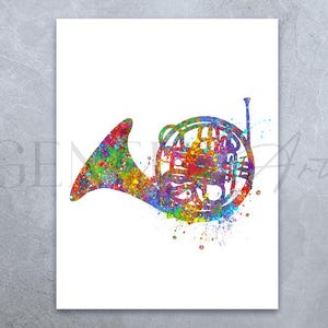 French Horn Music Instrument Watercolor Art Print  - Music Watercolour Art - French Horn Wall Decor - Music Studio Decor - French Horn Art