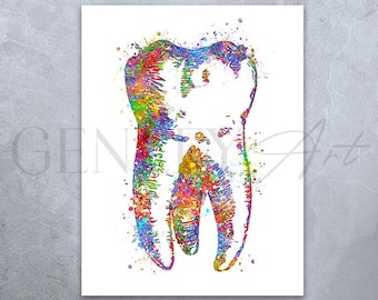 Tooth Watercolor Art Print: Dental Clinic Decor