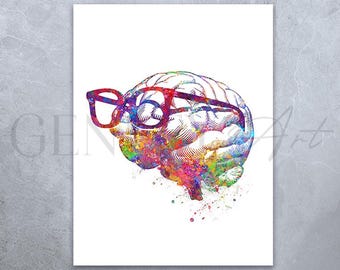 Brain Anatomy Watercolor Art Print: Science Poster