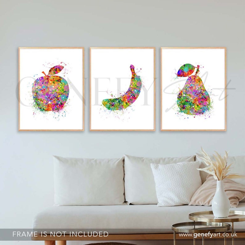 Pineapple Apple Banana Watercolor Print Set of 3 Kitchen Prints Pineapple Prints Kitchen Decor Kitchen Wall Art House Warming Gift image 3