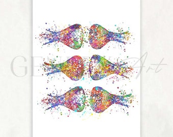 Brain Synapses Watercolour Art Print - Human Brain Art - Neurotransmitters Poster - Neuronal Receptors - Neuroscience Art AS12