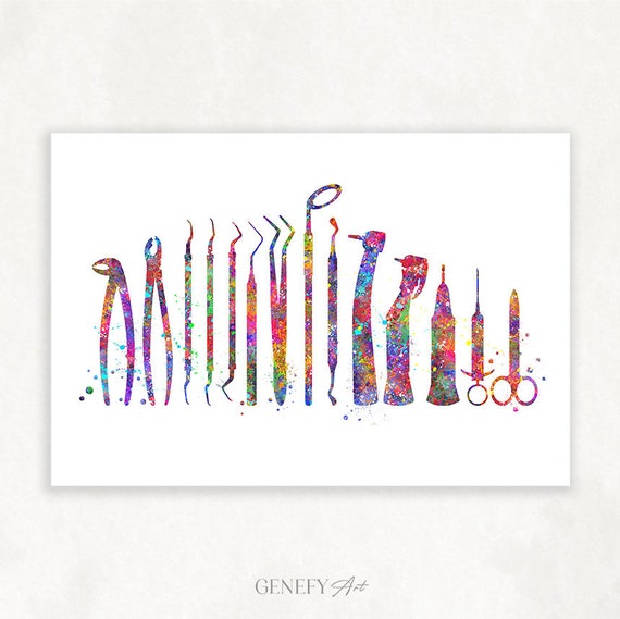 Dental Tools Watercolour Art Print, Dentist Tools Poster, Gift for