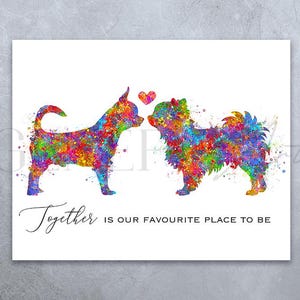 Chihuahua Couple Watercolor Art Print: Dog Portrait Poster