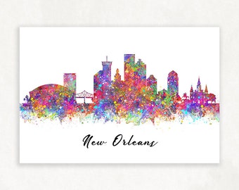 New Orleans Skyline Watercolour Art Print - New Orleans Cityscape Print - New Orleans Skyline Print - New Orleans Skyline Wall Decor