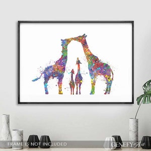 Giraffe Family of 4 Watercolour Art Print Giraffe Prints Family Prints Family Portrait Gift for New Family Housewarming Gift image 2