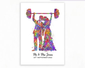 Personalised Fitness Studio Watercolour Art Print - Personal Trainer Poster - Fitness Couple Print - Gym Studio Art Decor - Gift for Couple