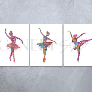 Ballerina Watercolor Art Print - Set of 3 Prints - Ballerina Portrait - Nursery Decor - Wall Decor for Girls Room - Dancing Room Decor