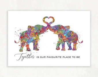 Elephant Love Quote Watercolour Art Print - Elephant Couple Print - Couple Prints - Couple Portrait - Anniversary Gift - Valentines Day Gift