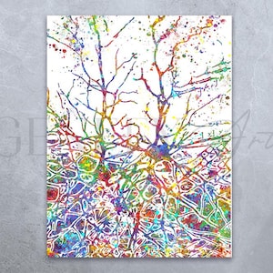 Neural Network Watercolor Art Print - Neuron Synapses Art - Neurology Poster - Neural Network Diagram Brain Abstract Art Neurology Art AS55