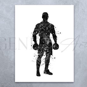 Bodybuilder Watercolour Art Print: Black and White Bodybuilding Poster