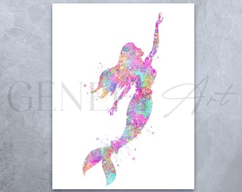 Mermaid Watercolor Art Print: Colorful Home Decor