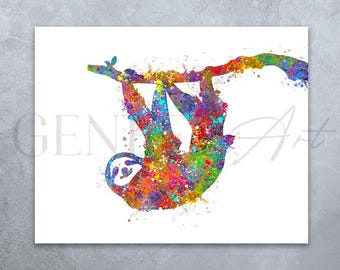 Sloth Watercolour Print - Sloth Prints - Sloth Poster - Sloth Portrait - Sloth Artwork - Housewarming Gift - Birthday Gift Ideas