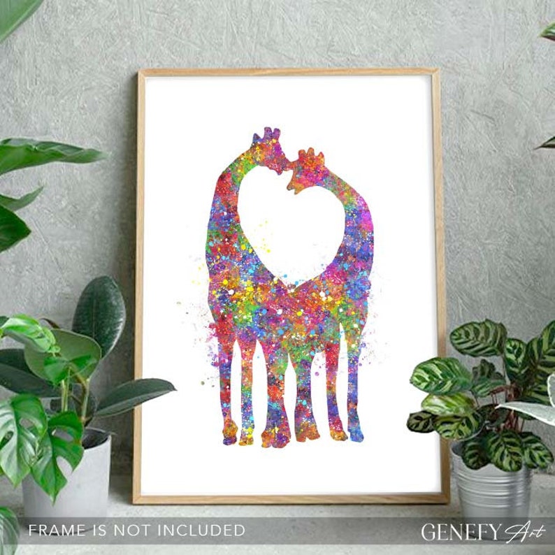 Giraffe Watercolor Print Giraffe Couple Prints Valentine's Day Gift Gift for Her Anniversary Gift Wedding Gift image 3