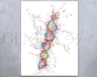 DNA Watercolor Art Print  - DNA Molecule Art - Medical Art Poster - Genetics Science Art - Genetic Microbiology Art - Clinic Lab Decor AS25