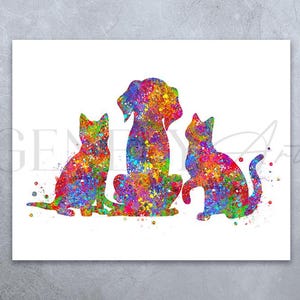 Cat and Dog Watercolor Print - Cat and Dog Poster - Cat and Dog Print - Cat and Dog Portrait - Friendship Prints - Friendship Poster