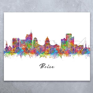 Boise Skyline Watercolour Art Print - Boise Cityscape Print - Boise Skyline Print - Boise Skyline Wall Decor - Housewarming Gift