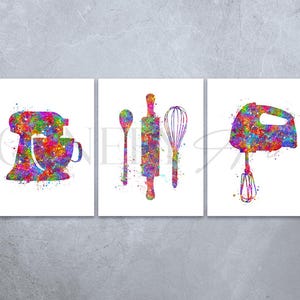 Kitchen Baking Tools Watercolor Print - Set of 3 Kitchen Prints - Baking Prints - Dining Room Print - Kitchen Wall Art - Housewarming Gift