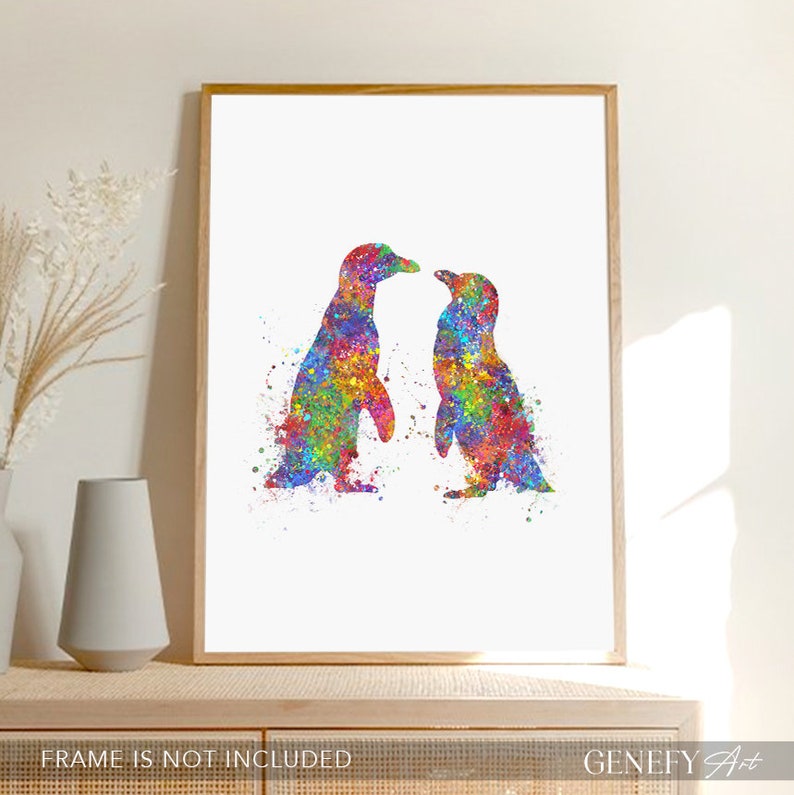 Penguin Kissing Watercolor Print Penguin Prints Gift for Couple Wedding Gift Ideas Loving Couple Prints Anniversary Gift Ideas image 2