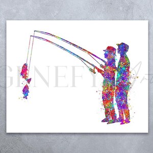 Fishing Couple Watercolour Art Print - Fishing Couple Art Print - Fishing Poster - Valentines Day Gift - Gift for Fishing Couple