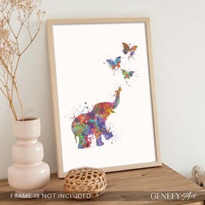 Baby Elephant and Butterflies Watercolour Art Print Baby Elephant Watercolour Print Nursery Decor Nursery Wall Art image 3