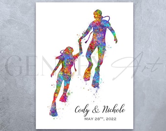 Personalised Scuba Diving Couple Watercolor Print - Scuba Diving Poster - Wedding Gift - Valentine&#39;s Gift - Scuba Wall Decor