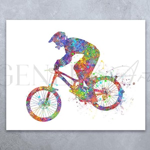 Downhill Mountain Biking Watercolour Print - Mountain Biking Wall Art - Mountain Biking Poster - Mountain Biking Gift Art - Gift for Him