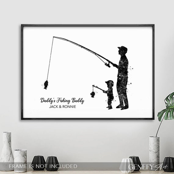 Personalised Father and Son Fishing Watercolour Art Print Fishing Art Print  Fishing Poster Father and Son Poster Gift for Fisherman -  Hong Kong