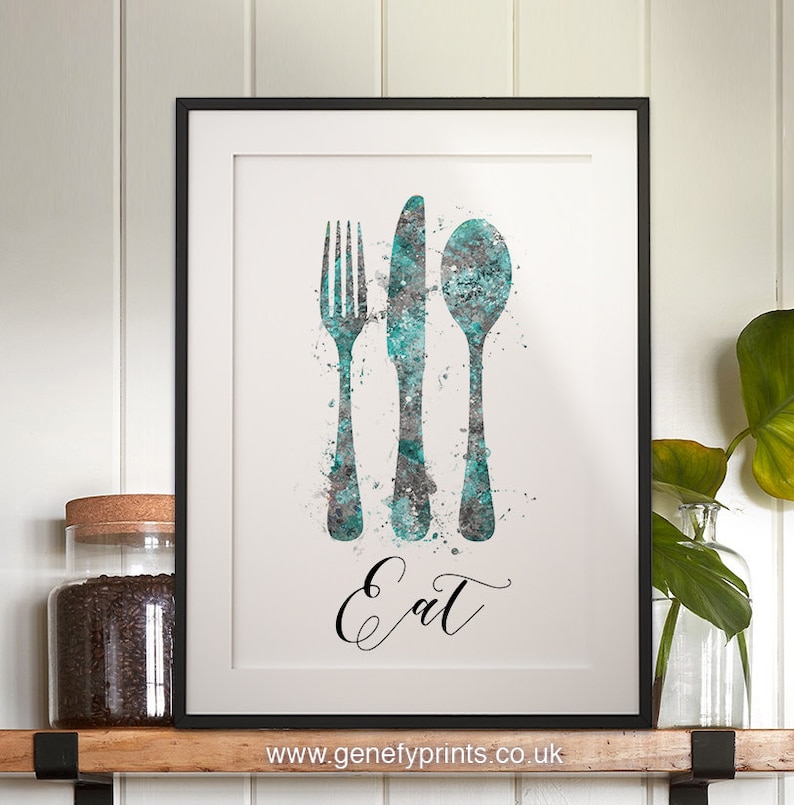 Kitchen Dining Watercolor Print Set of 3 Teal Kitchen Prints Etsy UK