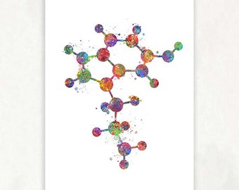 Serotonin Molecule Watercolor Print -Neurotransmitter Art, Serotonin Biology Poster, Serotonin Formula Print, Serotonin Chemistry Print AS68