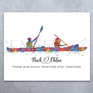 Personalisiertes Kayaking Paar Aquarell Druck - Kayaking Plakat - Hochzeitsgeschenk - Valentinstag Geschenk - Kayak Sport Dekor