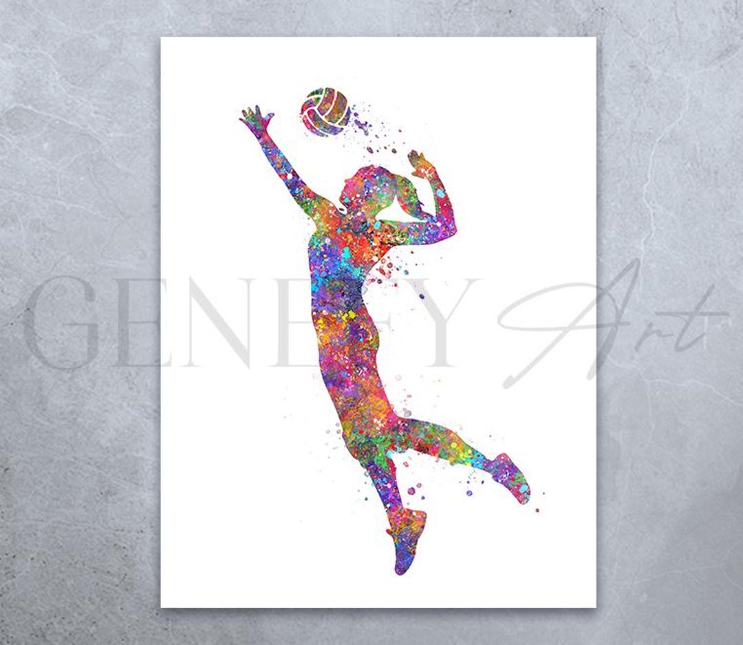 Volleyball Watercolor Art Print: Female Player Poster - Etsy Norway
