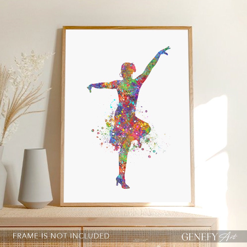 ダンス　水彩画　原画 サルサダンスの水彩画アートプリント：カラフルなダンスポスター