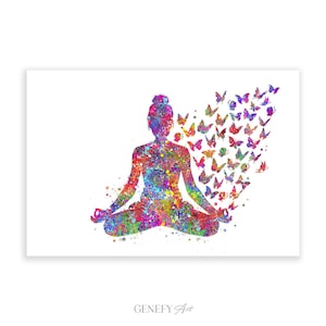 Yoga and Butterflies Watercolour Art Print - Yoga Poster - Wellness Wall Art - Yoga Prints - Natarajasana - Gifts for Her Yoga Studio Decor