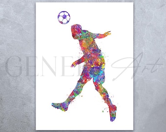 Impresión artística de acuarela de jugador de fútbol: decoración de habitación infantil