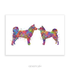 Shiba Inu Couple Watercolor Art Print: Colorful Dog Portrait