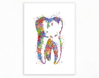 Tooth Watercolor Art Print, Gift for Dentist, Dentistry Art, Dental Clinic Decor Tooth Illustration Art Tooth Chart Dentist Office Gift AS76