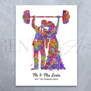 Stampa artistica personalizzata ad acquerello per studio fitness - Poster personal trainer - Stampa per coppia fitness - Decorazione artistica per studio palestra - Regalo per coppia