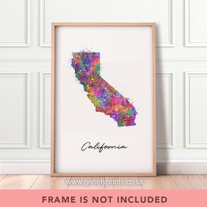 California State Map Print - I Love California Art - California Map Art - California State Map Aquarell Kunst